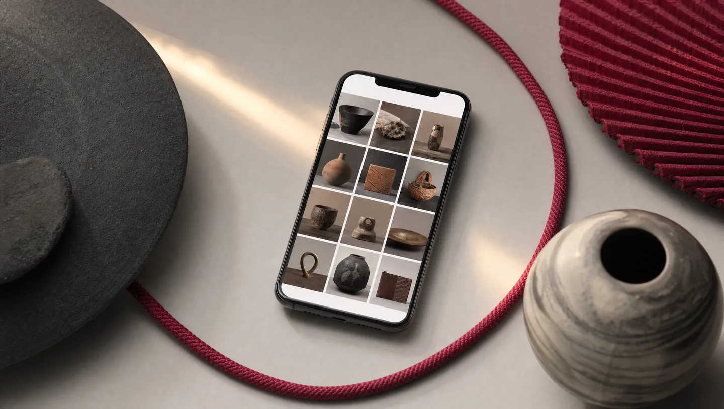 A selection of product photographs displayed on a smartphone.